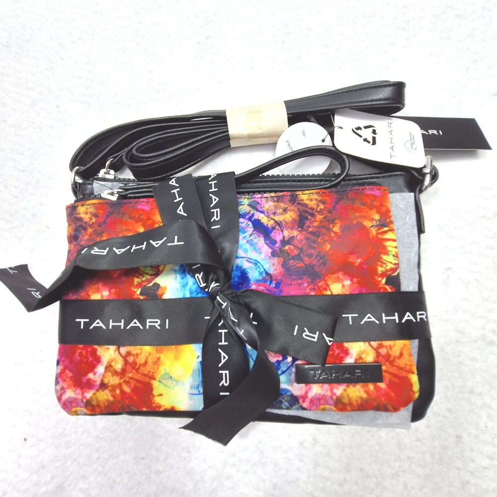 Tahari Crossbody Bag Wristlet Set Womens One Size Black Floral Downtown Nylon